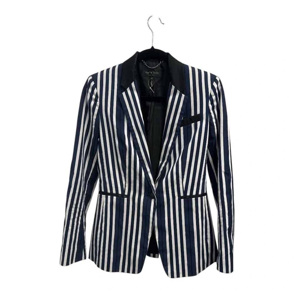 Rag & Bone Windsor Blazer Navy/White Striped Cotton Size 2